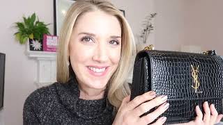 Saint Laurent Sunset CrocodileEffect Patent Leather Handbag Review and What’s Inside My Handbag [upl. by Ettigirb]