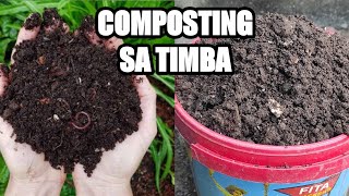 Gumawa Ako ng Compost sa Timba  NAGKAROON NG MADAMING EARTHWORM [upl. by Uaeb972]