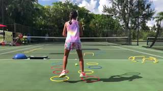 Coach Dabul tennis training 10 years old player Marcela Roversi Tennis drills  footwork [upl. by Benita695]