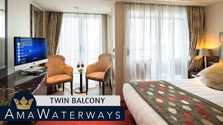 AMA Prima  Twin Balcony Stateroom Tour amp Review 4K  AMA Waterways River Cruise Category BABB [upl. by Littell820]