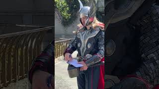 Avengers Campus Thor seeks an empty page to sign autograph book Disney California Adventure 61624 [upl. by Crispa610]