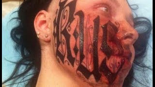 Girl tattoos boyfriends name on face [upl. by Zabrina351]