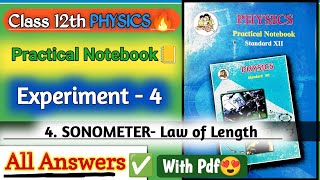 12th physics practical book solutions experiment 4 Sonometer Law of Length All Answers✅ [upl. by Onifled]