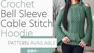 Crochet Bell Sleeve Cable Stitch Hoodie  Pattern amp Tutorial DIY [upl. by Aitnwahs]