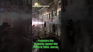 Georgia Protests  Protesters Use Fireworks At Police During ProEU Protests In Georgia [upl. by Erodaeht]