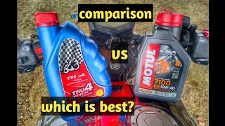 DETAILED COMPARISON BETWEEN TVS ENGINE OIL AND MOTUL ENGINE OILMOTUL 7100 10W 40TVS vs MOTUL [upl. by Zelda]