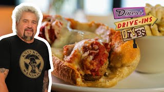 Guy Fieri Eats a Gigantic Meatball Sub in Alaska  Diners DriveIns and Dives  Food Network [upl. by Gnut699]