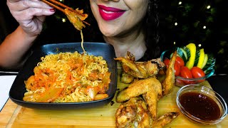 ASMR Wings Kimchi Noodles Kimchi  Eating Sounds  No Talking [upl. by Nickelsen]