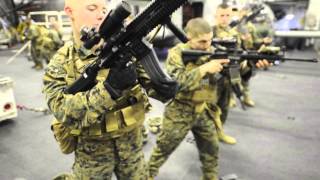 Marines Conduct Weapons Training aboard USS Bataan LHD 5 [upl. by Can]