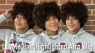 LuvMe Hair Highlighted Afro Curly Wig  Short Natural Look  Install And Review  Under 70 [upl. by Levitan]