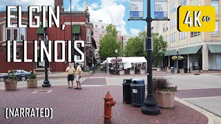 4K  Walking Downtown Elgin Illinois Narrated  City in the Suburbs June 25 2020 [upl. by Berrie]