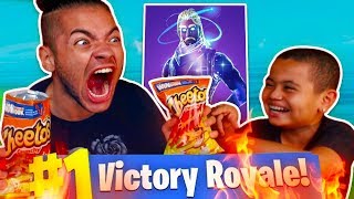 1 KILL  EXTREME FLAMING HOT CHEETOS WITH NO WATER CHALLENGE I ALMOST DIED FORTNITE 9 YR OLD KID [upl. by Emersen442]