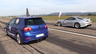 980HP VW GOLF V R32 Turbo 4Motion vs 990HP Toyota Supra [upl. by Aisatana]