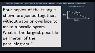 Join Triangles To Form Parallelogram With Largest Possible Area  Competition Maths [upl. by Ahsienad]