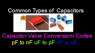 Capacitor Value conversionpFuFnF and Common Types of capacitors [upl. by Jacquette]