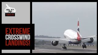 EXTREME CROSSWIND LANDINGS  LONDON HEATHROW AIRPORT [upl. by Mandie]