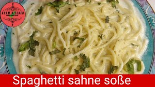 spaghetti mit sahne sosse  spaghetti with cream sauce italien style AzamKitchen deutsch [upl. by Jacklin]