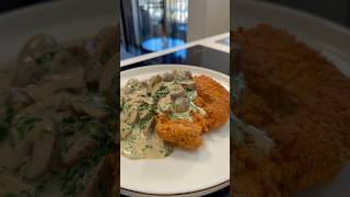 Crispy crumbed chicken with mushroom sauce cooking shots food [upl. by Ardnuas72]