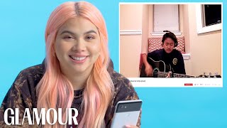 Hayley Kiyoko Watches Fan Covers on YouTube  Glamour [upl. by Roos]