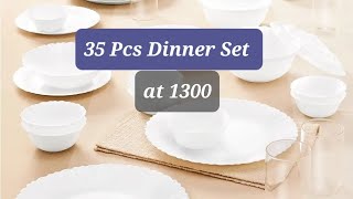 Larah By Borosil Dinner Set 35 Pcs for Family of 6 Microwave amp Dishwasher SafeCrockery Set White [upl. by Hoes]