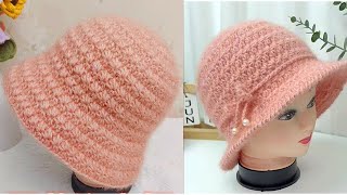 Snowflake pattern Bucket Hat Crochet Tutorial [upl. by Nauqed]