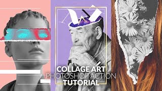 Collage Art Photoshop Action  Tutorial [upl. by Nosnorb]