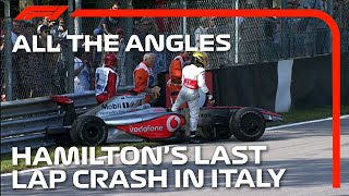 Lewis Hamiltons Last Lap Crash  All The Angles  2009 Italian Grand Prix [upl. by Enoyrt]