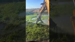 The grab excavator is removing aquatic plants for river management [upl. by Schaffer]