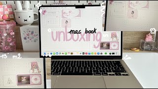 MacBook Air M2 unboxing 🎀💻 setup customizing decorating in asmr [upl. by Suzann]