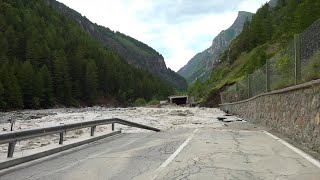 Maltempo in Valle dAosta la strada a Epinel distrutta dalla furia del torrente [upl. by Yrmac]