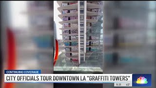 City officials tour inside downtown LA graffiti towers [upl. by Riedel834]