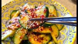 Quick Korean style Cucumber Salad Vegan Fresh Snack Easy Tasty 간단한 오이 무침 새콤 달콤 심심 그냥 먹어도 좋아요 [upl. by Risay]