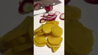 Cutting Yellow Pickled Daikon Radish And Red Radish japan crunchy pickledradish shorts [upl. by Otiv]