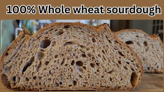 Whole Wheat sourdough breadOpen crumb100 Whole Wheat [upl. by Idnem36]