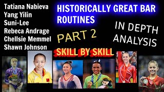 HISTORICALLY INCREDIBLE GYMNASTICS BAR ROUTINES PART 2  SKILL BY SKILL IN DEPTH ANALYSES [upl. by Oicneconi]