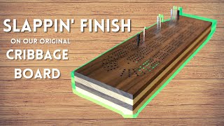 Slapping Finish on One of Our Original 4 Track Cribbage Boards Making that Black Walnut POP [upl. by Ahsiuqel]