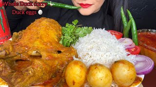 ASMR EATING WHOLE DUCK CURRYDUCK EGGSRICEGREEN CHILLI FOOD EATING VIDEOS [upl. by Oderfliw]