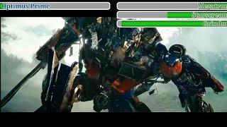 Optimus Prime vs Megatron Starscream amp Grindor with Healthbars  Forest Fight [upl. by Anivram]