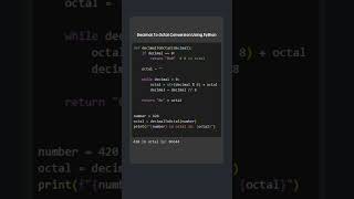 Python Program To Convert Decimal To Octal Code zeroones python [upl. by Eittah]