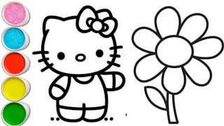 Hello Kitty with flower drawing and colouring for kids and toddlers  hello kitty drawing for kids [upl. by Nrehtac]