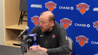 New York Knicks coach Tom Thibodeau about RJ Barrett traded to Toronto Raptors for OG Anunoby today [upl. by Melborn]