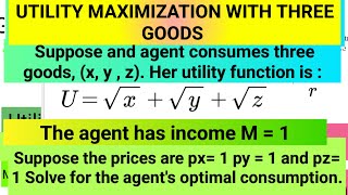 utility maximization with three goods  constrained optimisation with three variables [upl. by Owiat411]