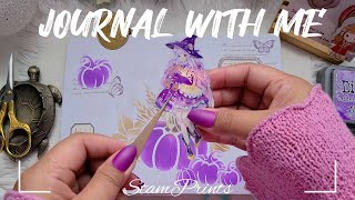 ASMR Journaling and Unboxing ft stamprints  Purple Pumpkin amp Witch Theme Journal [upl. by Slaby]