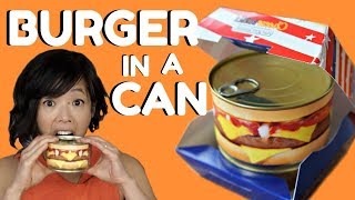 HAMBURGER in a CAN Taste Test  readytoeat cheeseburger amp steak house burger [upl. by Yehtomit889]