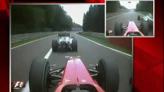 Kimi Raikkonen Overtakes Fisichella After Restart Spa 2009 [upl. by Eldin822]