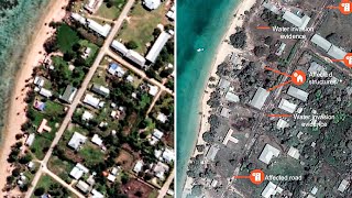 Vulkanausbruch in Tonga VorherNachherSatellitenbilder zeigen Zerstörung [upl. by Atsira402]