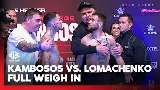 TENSE WEIGH IN Kambosos vs Lomachenko 😳  Main Event  Fox Sports Australia [upl. by Ahsata51]