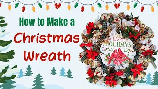 How To Make A Christmas Wreath  10quot Deco Mesh Christmas Wreath DIY Christmas Wreath Tutorial [upl. by Kerby]