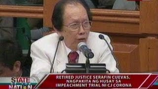 SONA Retired Justice Serafin Cuevas nagpakita ng husay sa Impeachment Trial ni CJ Corona [upl. by Abbe]