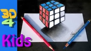 easy 3d for kids Rubiks Cube step by step drawing  26 [upl. by Hoisch253]